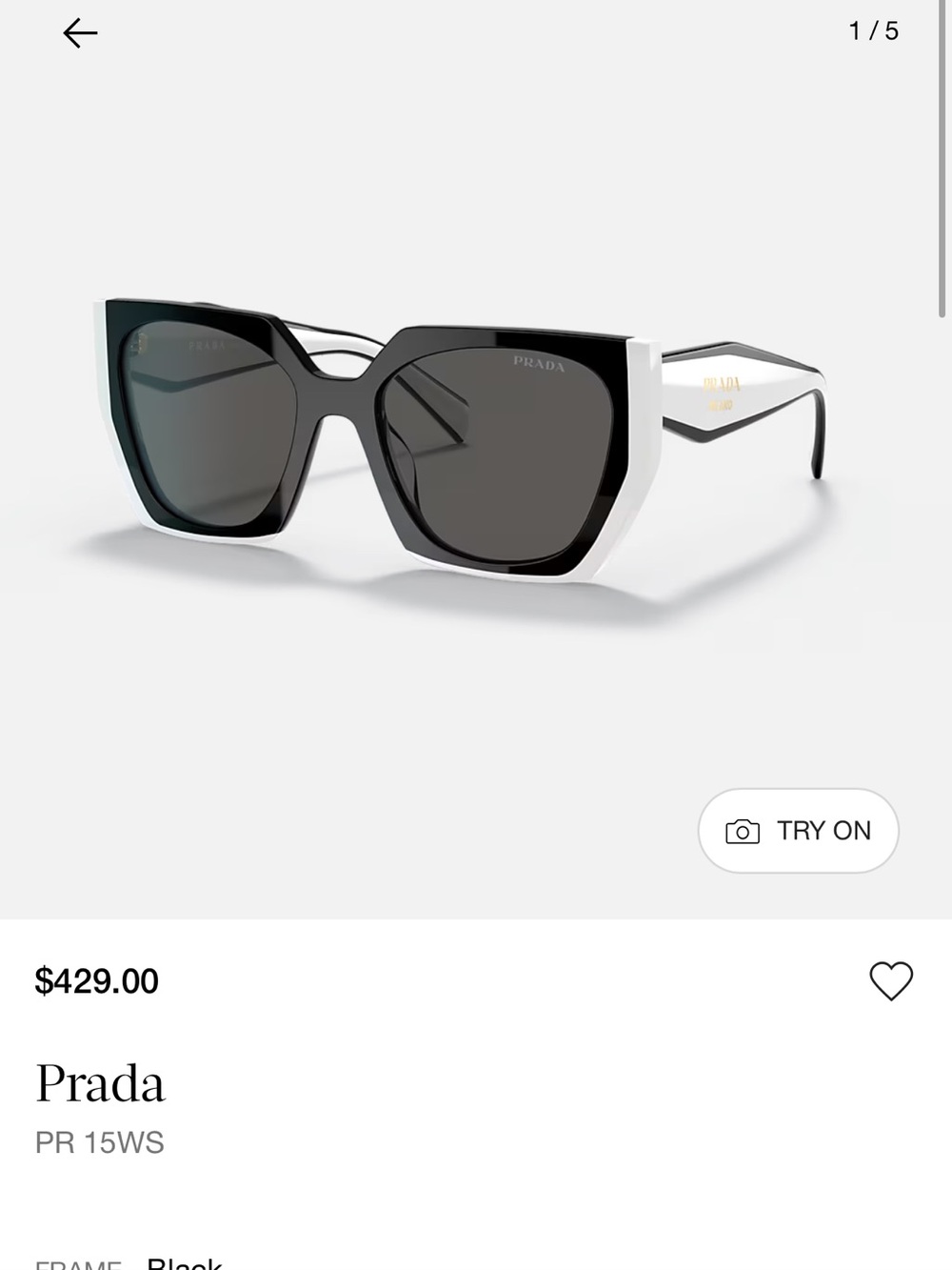 Prada Women's Black and White Oversized Square Sunglasses